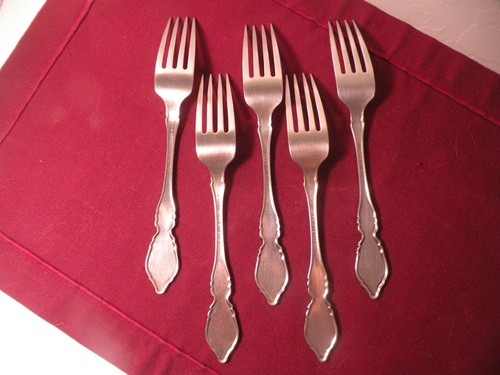 Set Of 5 Dinner Forks Oneida Stainless CLASSIC MOOD-DEAUVILLE-PRESCOTT 7 1/4" - Picture 4 of 5