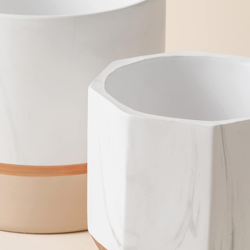White Ceramic Flower Pots - 6.7 + 5.4 Inch Indoor Planters, Plant Containers in - Picture 4 of 6