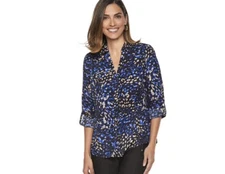 Dana Buchman women’s roll tab cam shirt blue multi Medium