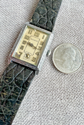 Vintage Rare 1920’s Bulova Art Deco 14K WHITE GF Watch 15J Runs Very Rare UNIQUE - Picture 10 of 21
