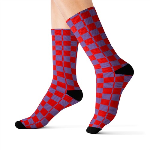 Charisma Girls Checker Board Series Red on lt purple Sublimation Socks - Picture 2 of 13