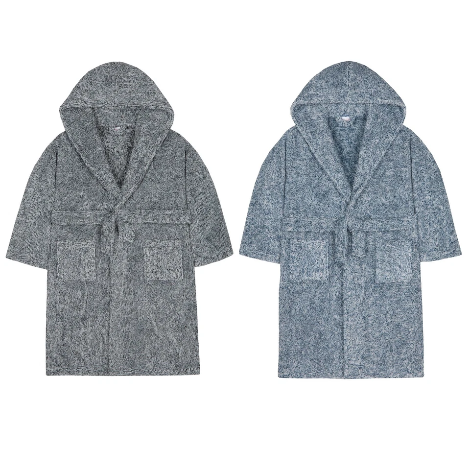 Chicos Grueso Cálido 2 Tonos Con Capucha Vestido Bata Acurrucado Sensación Suave Talla Edad 2-13 Foto 3 de 3