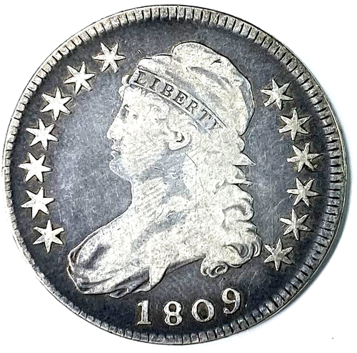 Medio dólar de plata busto con tapa 1809 50 c cincuenta centavos EE. UU. raro O-105