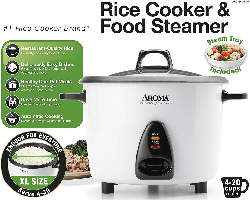 Aroma Rice Cooker & Food Steamer 20 Cup ARC360NGP eBay