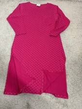 VTG VICTORIA'S SECRET Gold Label Hot Pink Cotton Striped Midi Nightgown Size M
