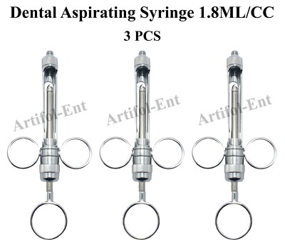 3-Pack 1.8cc Dental Aspirating Syringes - Self-Aspirating German Style Catheter Tip 2 thumbnail image