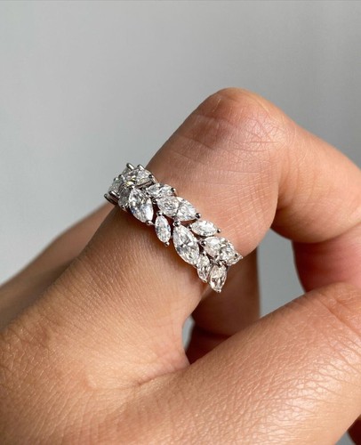 Anello di Fidanzamento Totale 2,40 CT Argento Sterling Forma Marquise Moissanite per Lei - Foto 3 di 6