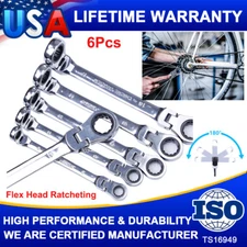 Extra Long Flex Head Ratcheting Wrench set 6PC Double Box End Metric 8-19 Pouch