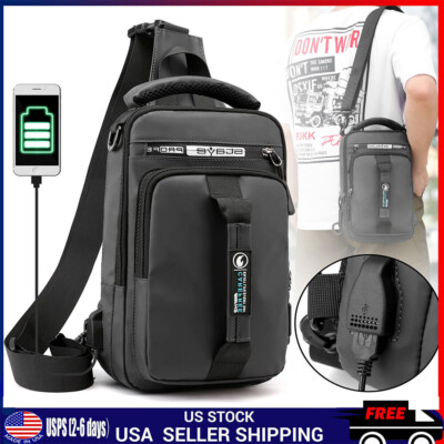 Anti-theft Chest Shoulder Messenger Backpack Men Sling Crossbody Bag USB Port US