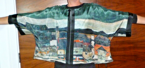 100% silk georgette floaty kaftan/tunic View of buildings Size to XXL NEW - Picture 4 of 5