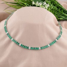24.84 TCW Zambian Emerald Lab Grown CVD Diamond 14k White Gold Women Necklace