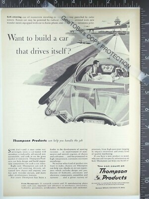 1958 AD for Thompson Products self driving autonomous car like Tesla bubble top