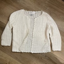 Strasburg Crochet Cotton Knit Sweater Girls 6/7 Ivory Open Front Boho Cottage