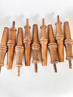 Buy 9 Vintage Turned Wood Spindle Balusters Hand-carved Details Porch Or Furniture