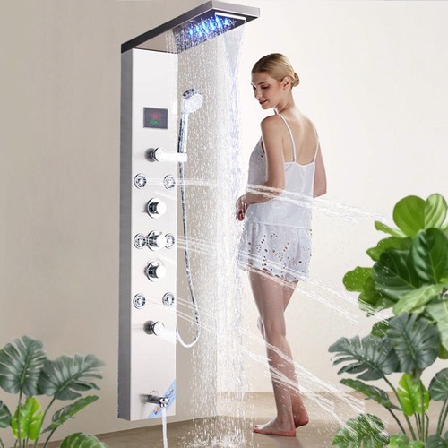 LED Shower Panel Column Tower Shower Head with Massage Mixer System Jets UK - Picture 54 of 175