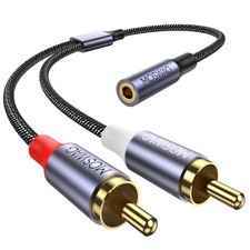 MOSWAG 3.5mm to RCA Cable,25CM Female 2RCA Male Stereo 1 Pack, Black