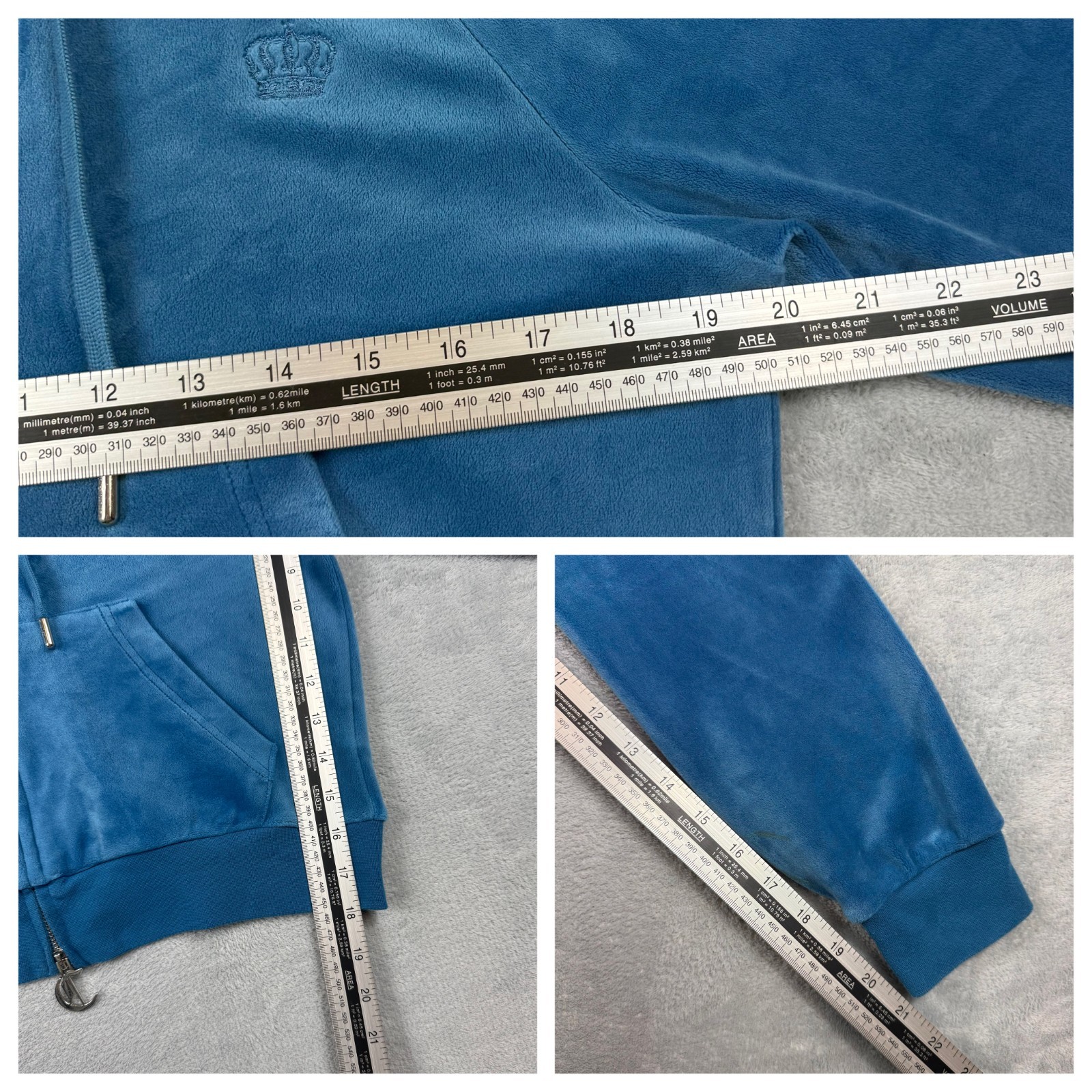 Juicy Couture Blue 'Madison' Velour Sz Medium Cropped Oversized Full Zip Hoodie image 6