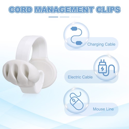 Cable Clips, 3 Pcs Desk Cord Organizer Wire Holders, White - Photo 3/6