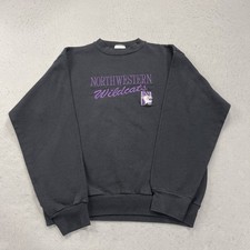 VINTAGE Northwestern Wildcats Sweatshirt Mens Large Black Crewneck NCAA 90s