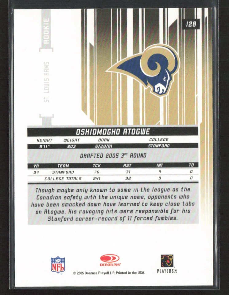 O.J. Atogwe 2005 Leaf Rookies & Stars Longevity #128 Sapphire /199 Rams - Image 2 of 2