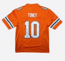 CAMISETA FIRMADA POR MALACHI TONEY DE LOS HURACANES DE MIAMI BEBÉ JESÚS AUTÓGRAFO + BECKETT BAS