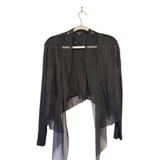 Komarov Black Pleated Mesh Open Front Shrug Cardigan Womens Made in USA Medium