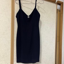 CHANEL Camisole Dress 96P Navy Size 38 Solid Sleeveless Knee Length Fashion
