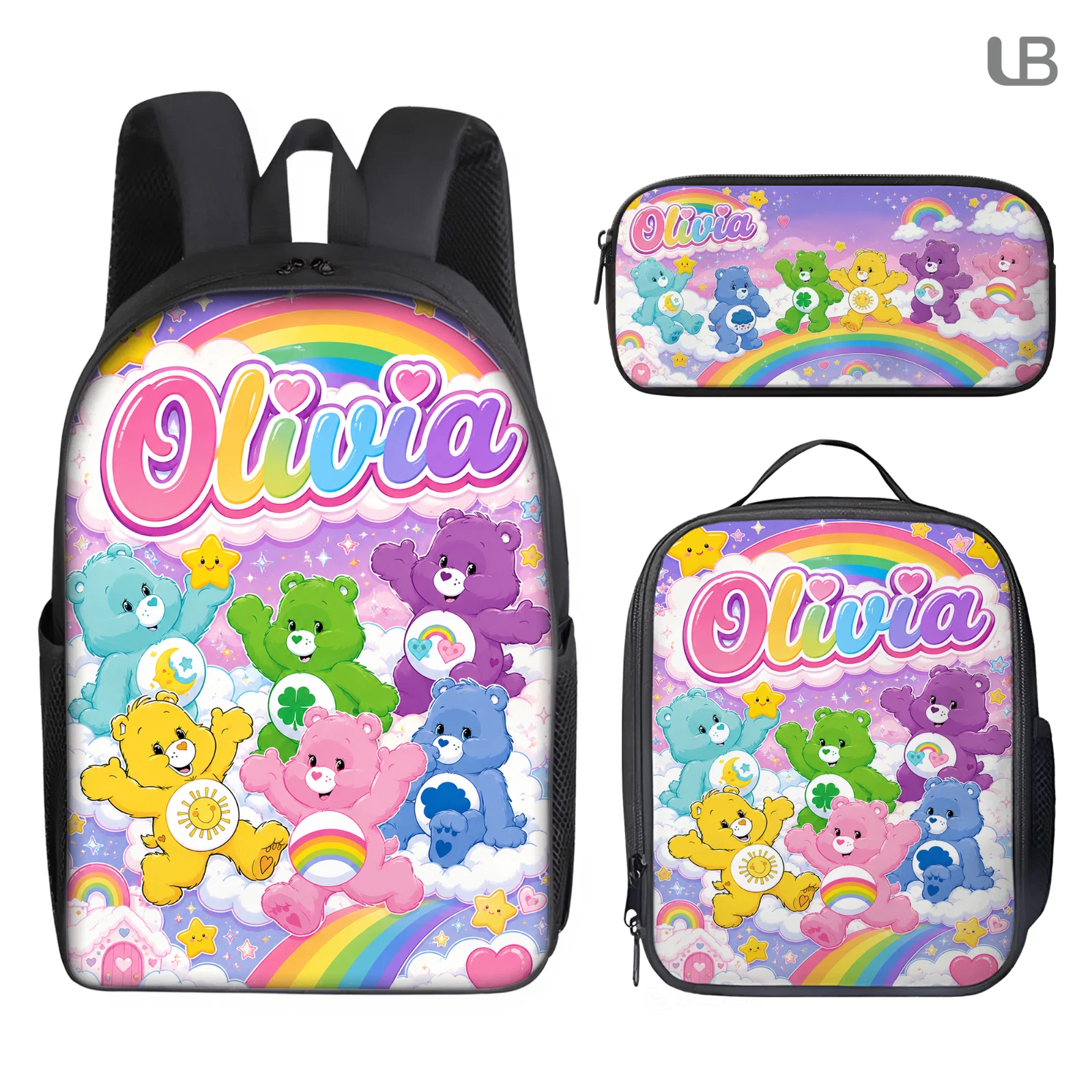 Custom Cute Cloud Bear Backpack Lunch Bag Pencil Case Set Kids