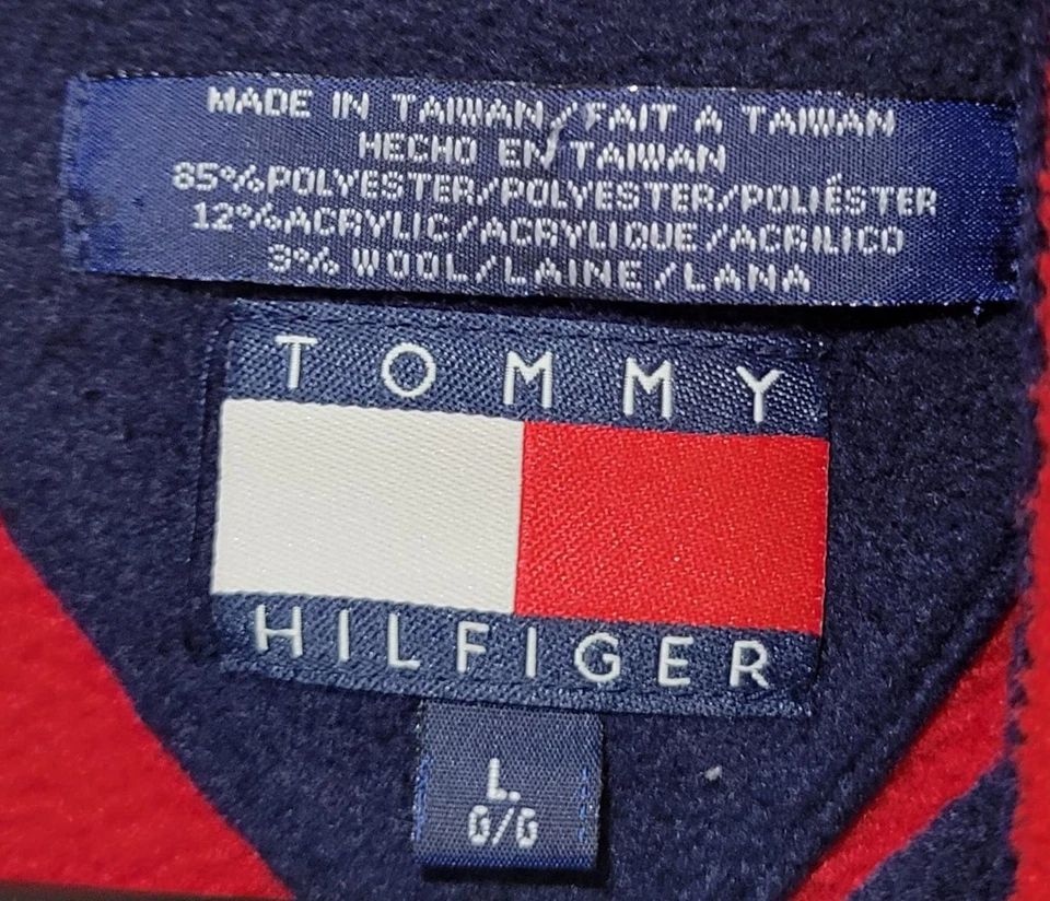 Tommy Hilfiger Sweater Mens Large Red Navy Quarter Zip Fleece Fair Isle Nordic - Image 4 of 4