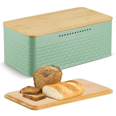 Bread Box, Metal Bread Storage Container with Bamboo Lid Usable as Cutting Bo...