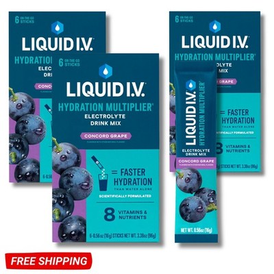 Liquid I.V Concord Grape Hydration Multiplier Powder Electrolyte Drink Mix, 3 Pk