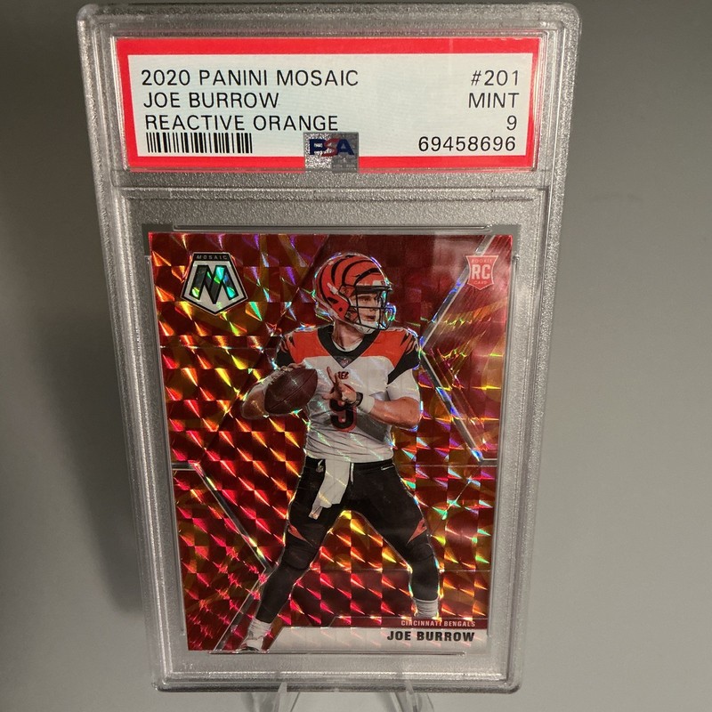 2020 Panini Mosaic Rookies Joe Burrow #201 Reactive Orange RC PSA 9