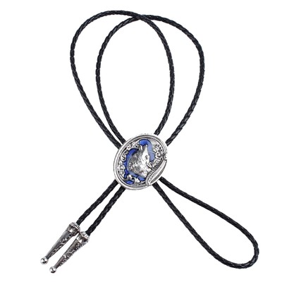 Vintage Aborigines Silber Wolf Western Cowboy Rodeo Bolo Leder Krawatte