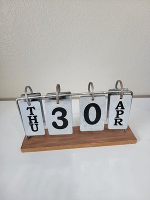 Creative Design Ltd Perpetual Flip Desk Calendar Metal Wood Base Vintage Style