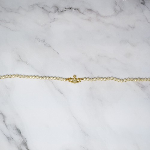 Vivienne Westwood Gold Tone Mini Bas Relief Pearl Orb Choker Necklace - 40cm - Picture 2 of 6