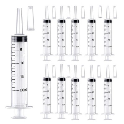 10 Pack 20ml Plastic Syringe, with Cap，Large Syringes Tools Catheter Tip Indi...