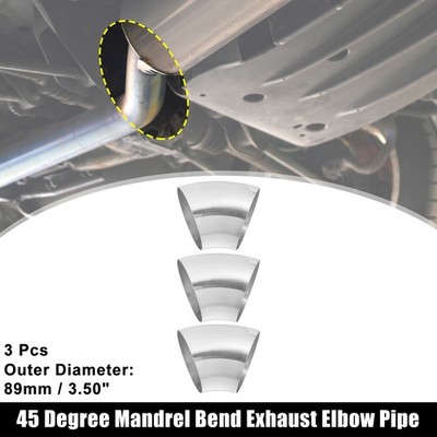 3pcs OD 3.5 Inch 45 Degree Car Exhaust Elbow Pipe Arc Length 115mm
