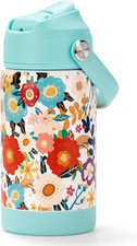Floral Kids Insulated Stainless Steel Water Bottle 12 Oz, Teal