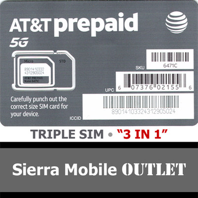 AT&T PREPAID TRIPLE SIM CARD ''3 IN 1''  NANO 4FF 4G 5G LTE GSM   ATT NEW