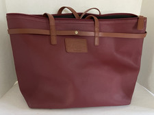 G.H. Bass Co., Burgundy Tote w/ Brown Leather Handles Trim, 18"W, 12"H, 5"D