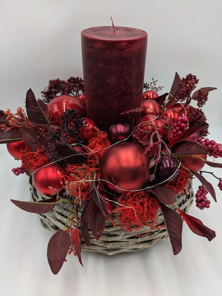 Weihnachtsgesteck LED Kugel Blätter rot - Bild 2 von 4