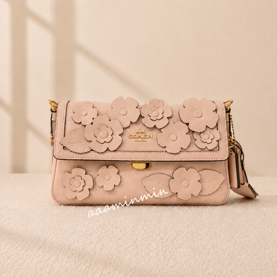 NWT Coach Etta Small Flap Shoulder Bag With Floral Applique CDY43