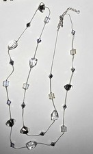 Vintage Geometric Premier Designs Faceted Bead Long Silver Tone Crystal Necklace