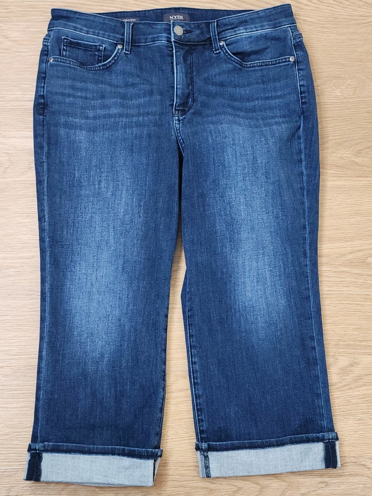 Womens 12 Blue Marilyn Straight Lift Tuck Capri Denim Pants 