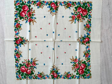 White wool shawl with flowers, Vintage traditional scarf, Ethnic Ukrainian shawl