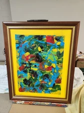 ABSTRACT on Canvas Painting 16" x 20" FRAMED MIXED 
