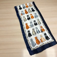 Cat Lovers Fashion Scarf Women’s Black Border Meow  Variety of Cats 58”x13"