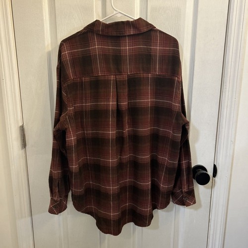 Camisa de franela con botones Wild Fable para mujer marrón a cuadros con bolsillo nueva con etiquetas, talla pequeña - Imagen 7 de 15