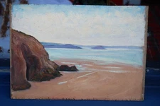 Vintage French painting - French coastal landscape - oil - Monet interest