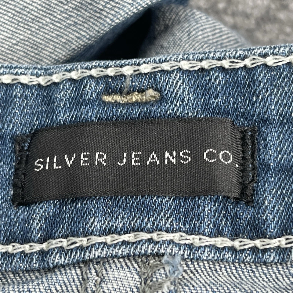 Pantalones cortos de mezclilla plateados Boyfriend para mujer 33 tiro alto 4,5 pulgadas entrepierna con puños Foto 3 de 4